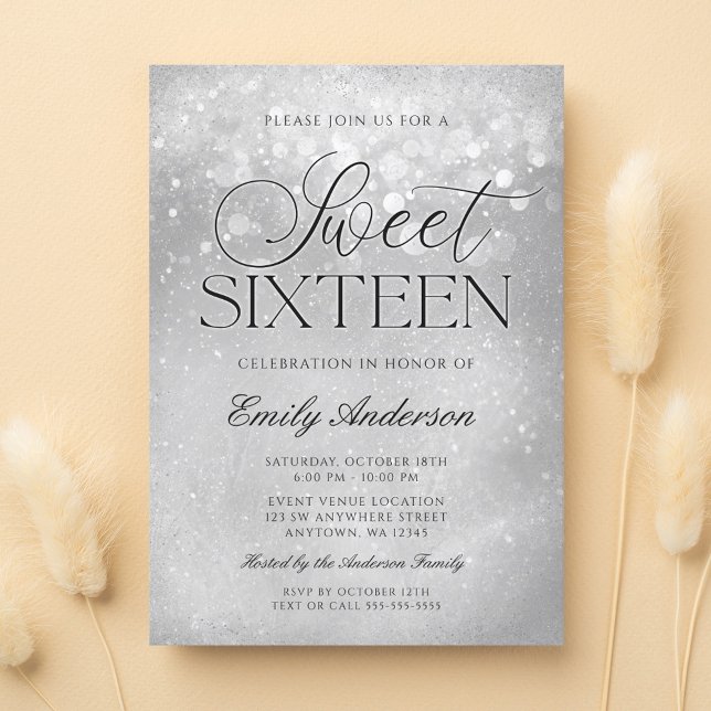 Silver Grey Sparkle Sweet 16 Invitation (Creator Uploaded)