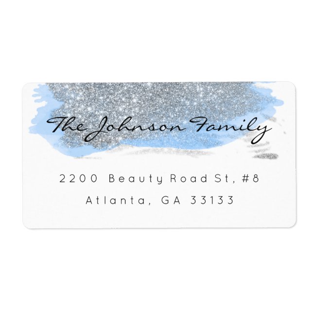 Silver Grey Sparkly Glitter Blue Brush Stroke (Front)