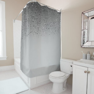 Silver Grey Sparkly Sparkle Glitter Shower Curtain