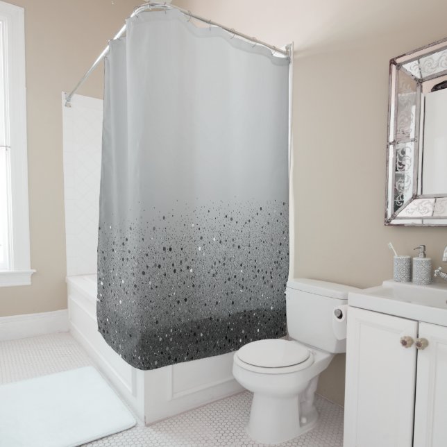 Silver Grey Sparkly Sparkle Glitter Shower Curtain (In Situ)