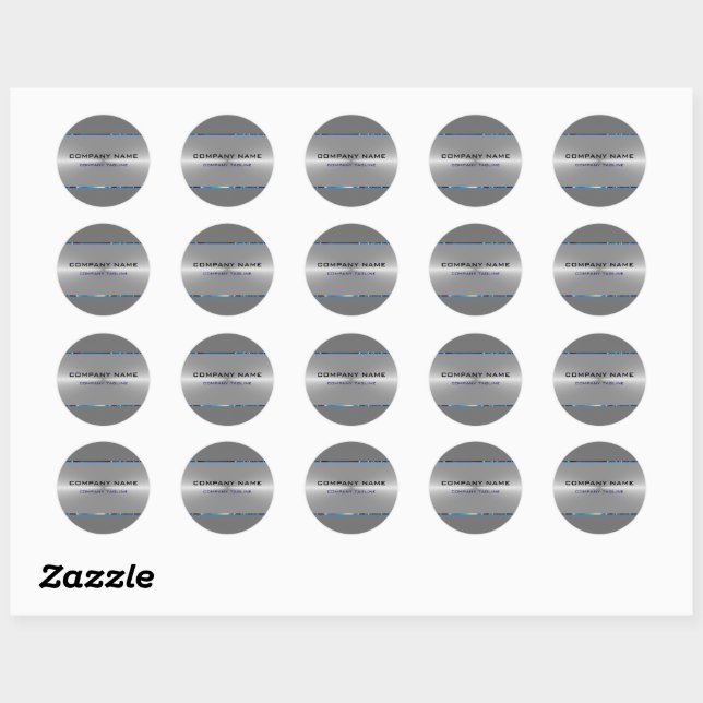 Silver Grey Stainless Steel Look Blue Accents Classic Round Sticker (Sheet)