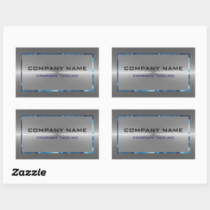 Silver Grey Stainless Steel Look Blue Accents Rectangular Sticker