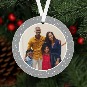 Silver Grey Starry Merry and Bright Photo Ornament
