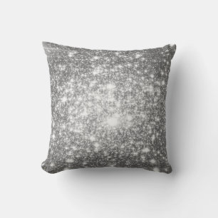 Silver Grey Stars Astral Glitter Cushion