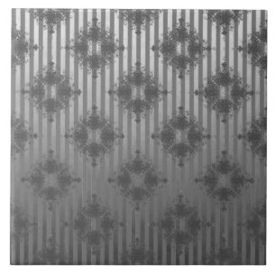 Silver Grey Striped Hollywood Regency Pattern Ceramic Tile