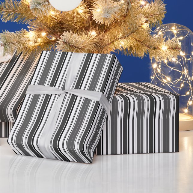 Silver Grey Striped Wrapping Paper (Holidays)