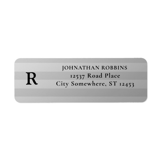 Silver & Grey Stripes Monogram Return Address Label (Front)