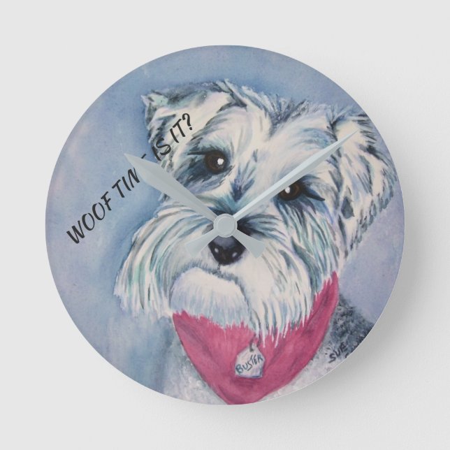 SILVER GREY SWEET SCHNAUZER ROUND CLOCK (Front)
