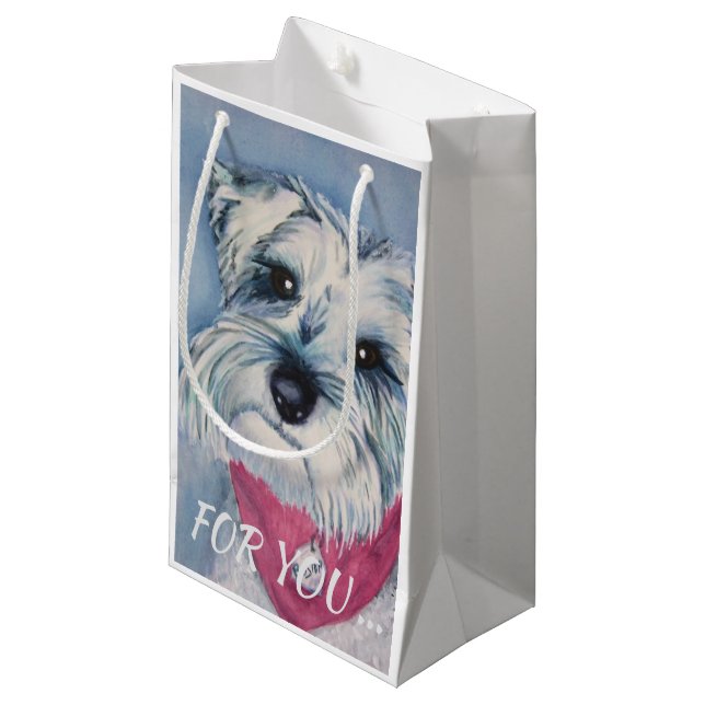 SILVER GREY SWEET SCHNAUZER SMALL GIFT BAG (Front Angled)