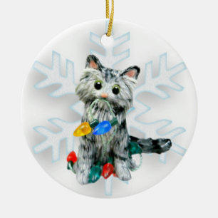 Silver Grey Tabby Angora Cat Christmas Ornament
