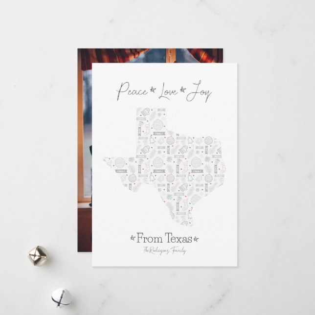 Silver Grey Texas Line Art Patterned Holiday Card (Front/Back In Situ)