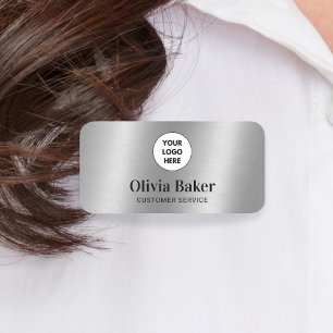 Silver Grey Title Logo Business Employee Name Tag