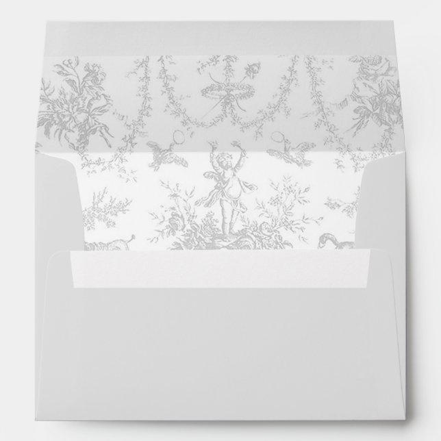 Silver Grey Toile Floral Wedding Return Address Envelope (Back (Bottom))