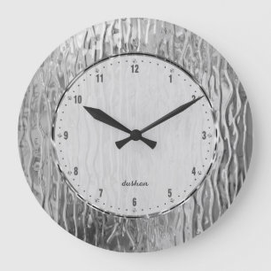 Silver Grey Tones Melting Stained Glass Large Clock