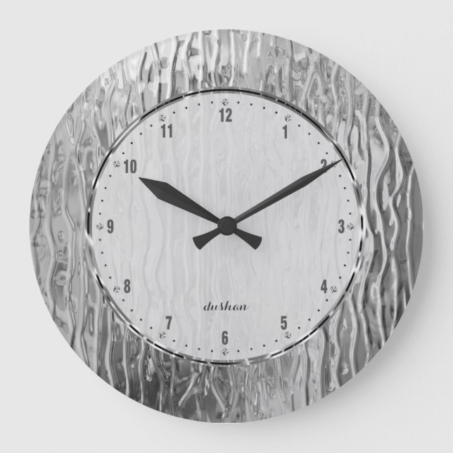 Silver Grey Tones Melting Stained Glass Large Clock (Front)