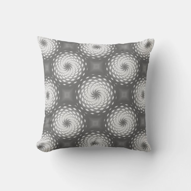 Silver Grey Twirl Pattern Dot Cushion (Front)
