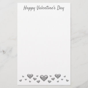 Silver Grey Valentine's Day Hearts & Custom Text Stationery