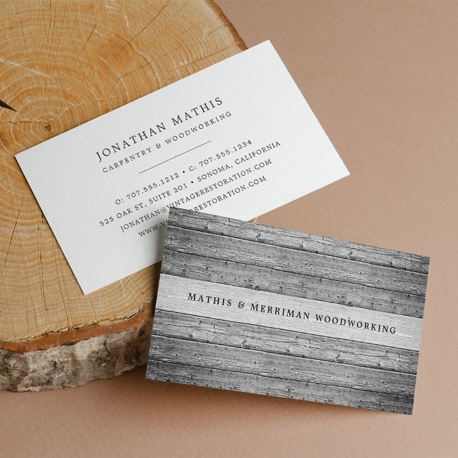 Silver Grey Vintage Reclaimed Wood Business Card (Creator Uploaded)
