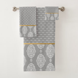 SILVER GREY VINTAGE STRIPE BATHROOM TOWEL SET