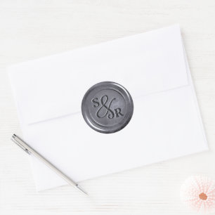 Silver grey wax seal sticker with initials 