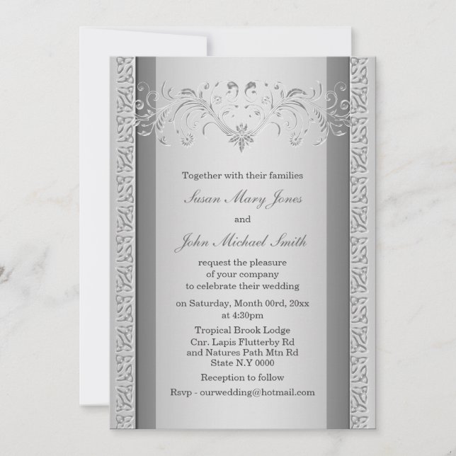 Silver grey wedding engagement anniversary invitation (Front)