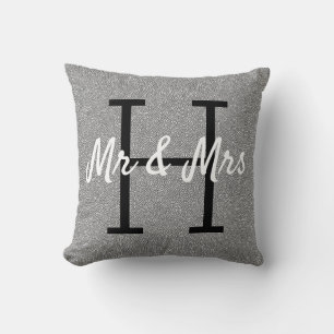 Silver Grey White Abstract Pattern Monogram Cushion