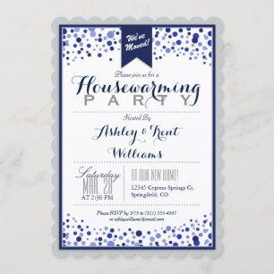 Silver Grey, White, Navy Blue Housewarming Party Invitation