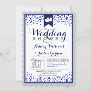 Silver Grey, White, & Navy Blue Wedding Shower Invitation