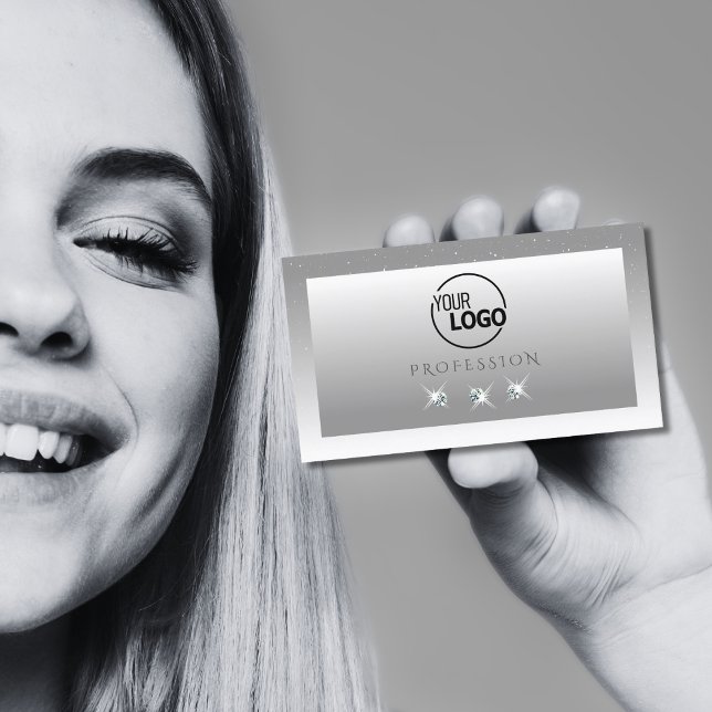 Silver Grey White Ombre Sparkling Jewels with Logo Business Card (Creator Uploaded)