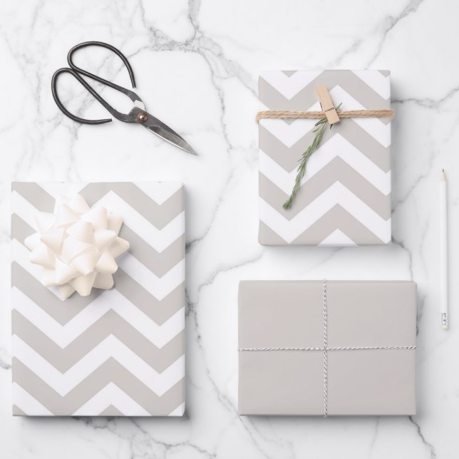 Silver Grey & White Thick Chevron Wedding Birthday Wrapping Paper Sheet (Front)