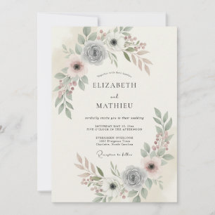 Silver Grey Wildflower Wedding Invitation