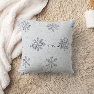 Silver Grey Winter Snowflakes Christmas Cushion