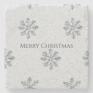 Silver Grey Winter Snowflakes Christmas Stone Coaster