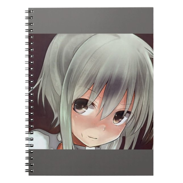 Silver haired anime girl in shadow kitty voices notebook (Front)