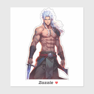 Silver-Haired Swordsman Fantasy Battle Sticker