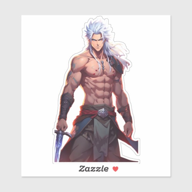 Silver-Haired Swordsman Fantasy Battle Sticker (Sheet)