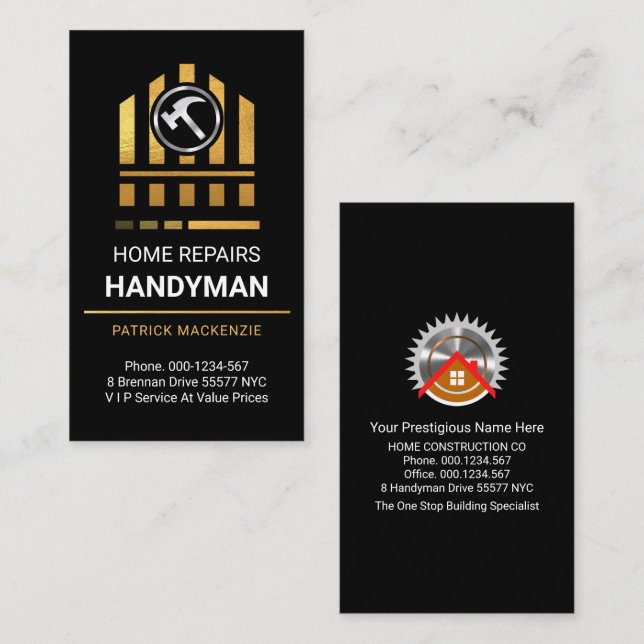 Silver Hammer On Gold Building Business Card (Front/Back)
