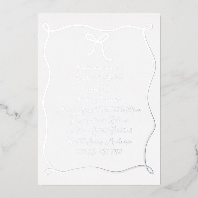 Silver Hand Drawn Bow Photo Graduation Party (Front)