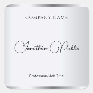 Silver Hand Script Template Elegant Typography Square Sticker