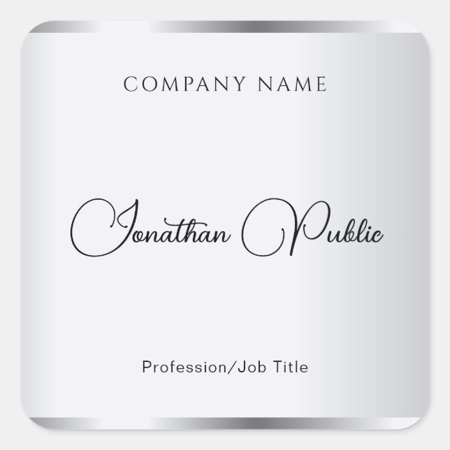 Silver Hand Script Template Elegant Typography Square Sticker (Front)