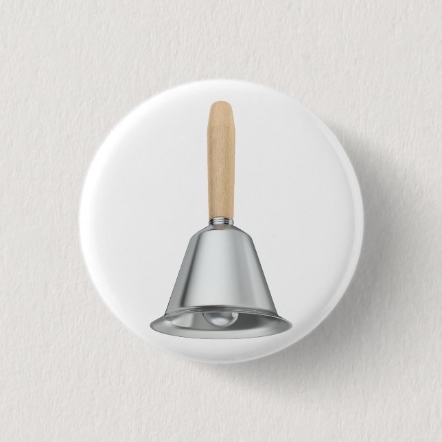 Silver handbell with a wooden handle 3 cm round badge (Front)