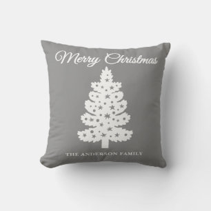 Silver Handwritten Script Christmas Tree Cushion