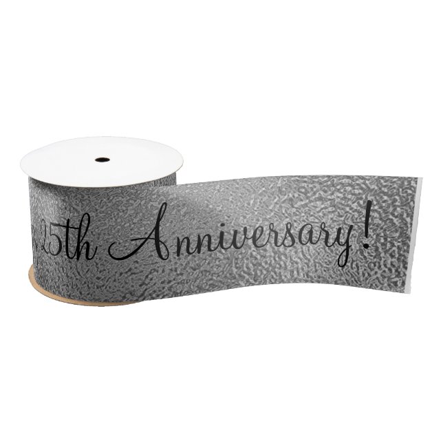 Silver Happy 25th Twenty-fifth 25 Anniversary Sati Satin Ribbon (Spool)