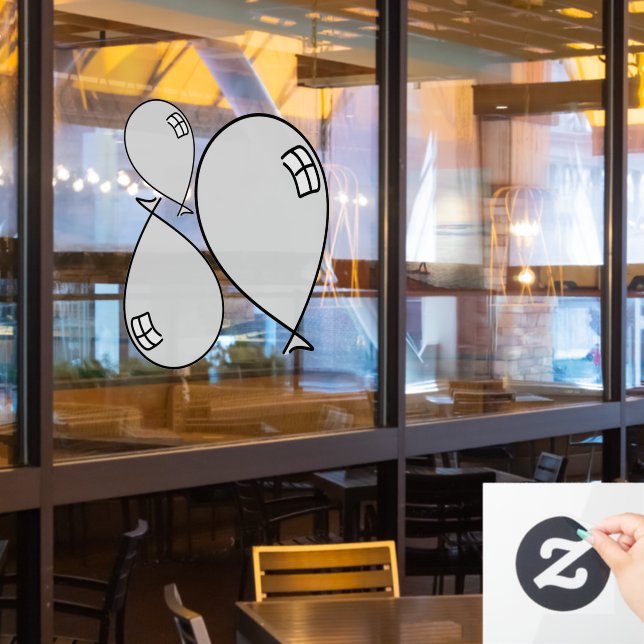 Silver Happy Balloons Three Sizes Window Cling (Restaurant Window)