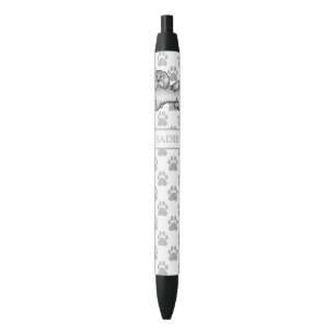 Silver Havanese Cartoon Dog Illustration & Name Black Ink Pen
