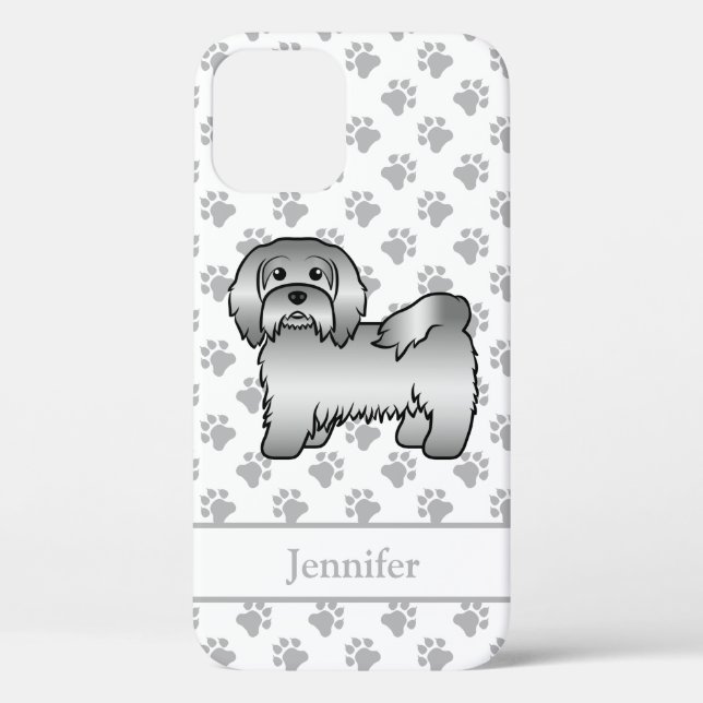 Silver Havanese Cartoon Dog Illustration & Name Case-Mate iPhone Case (Back)