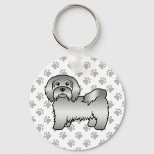 Silver Havanese Cute Cartoon Dog Illustration Key Ring