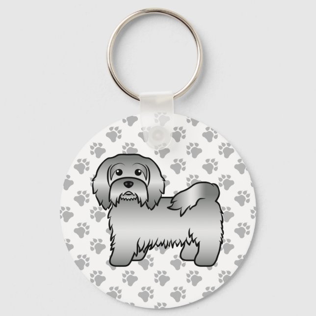 Silver Havanese Cute Cartoon Dog Illustration Key Ring (Front)