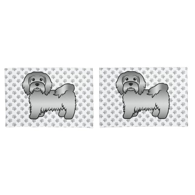 Silver Havanese Cute Cartoon Dog Illustration Pillowcase (Front-Set)