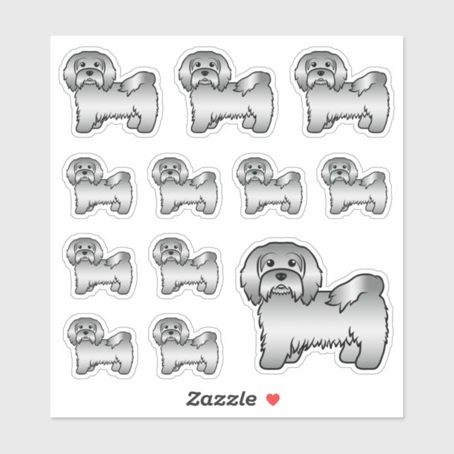Silver Havanese Cute Cartoon Dog Illustrations (Sheet)